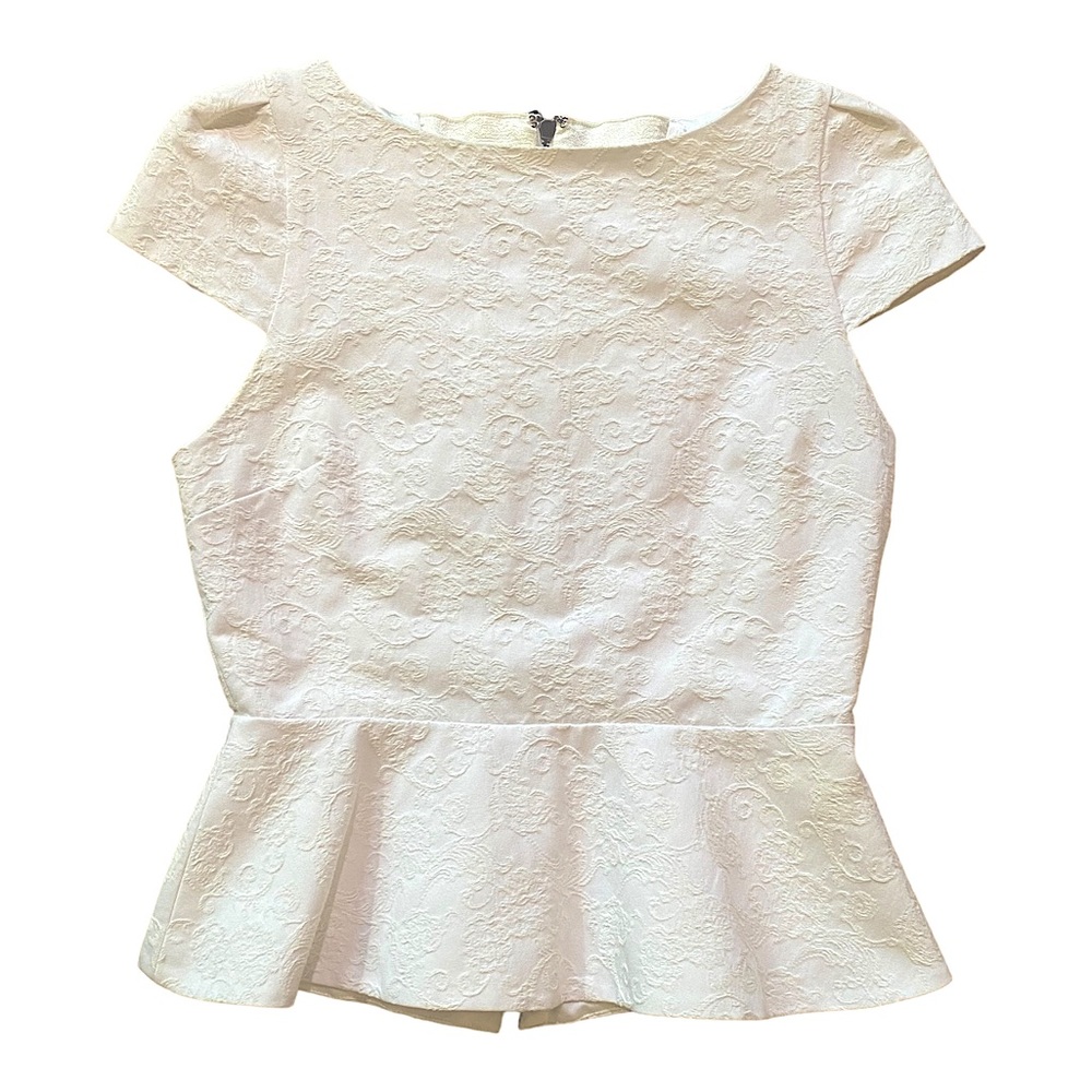 Alice & Olivia White Peplum Cap Sleeve Top Sz Small